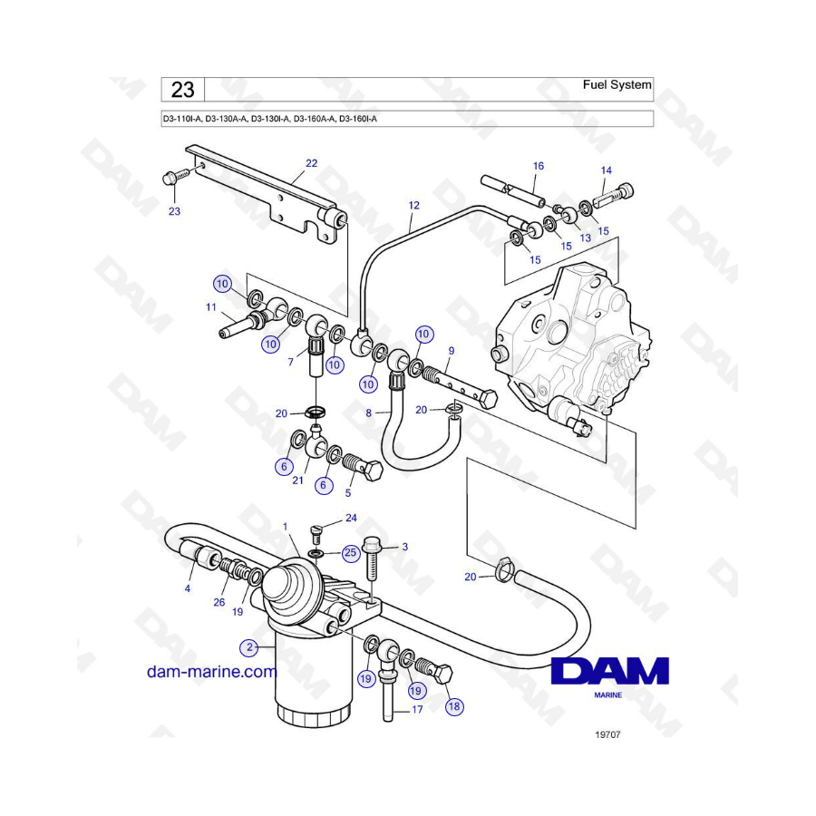 Volvo Penta D3-110I-A, D3-130A-A, D3-130I-A, D3-160A-A, D3-160I-A - Fuel system