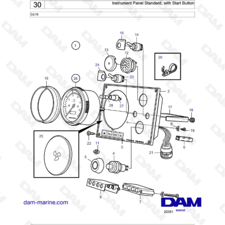 Volvo Penta D2-75 - Panel de instrumentos estándar, con botón de inicio