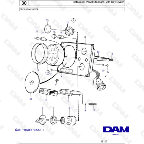 Volvo Penta D2-75 / D2-60F / D2-75F - Instrument Panel Standard, with Key Switch