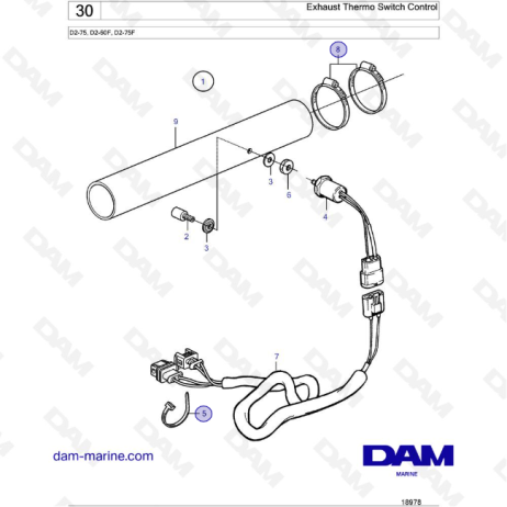 Volvo Penta D2-75 / D2-60F / D2-75F - Control del interruptor térmico de escape