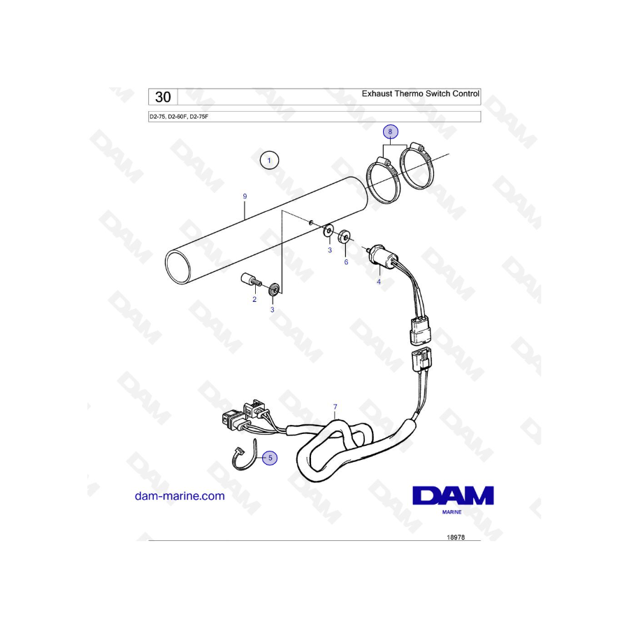 Volvo Penta D2-75 / D2-60F / D2-75F - Control del interruptor térmico de escape