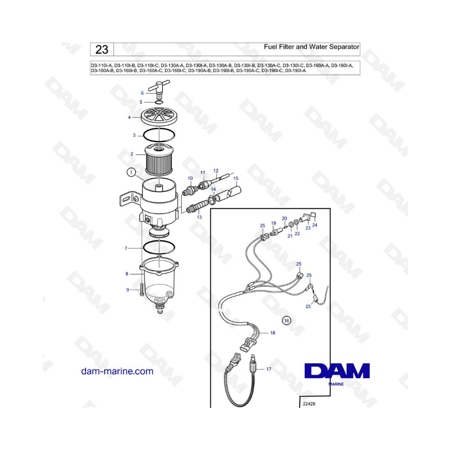 Volvo Penta D3-110 / D3-130 / D3-160 / D3-190 - Filtro de combustible y separador de agua