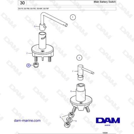 Volvo Penta D2-75 / D2-75B / D2-75C / D2-60F / D2-75F - Interruptor de batería principal