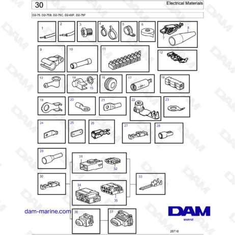 Volvo Penta D2-75 / D2-75B / D2-75C / D2-60F / D2-75F - Electrical Materials