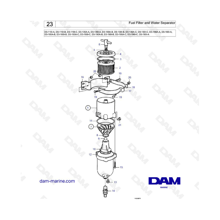 Volvo Penta D3-110 / D3-130 / D3-160 / D3-190 - Filtro de combustible y separador de agua