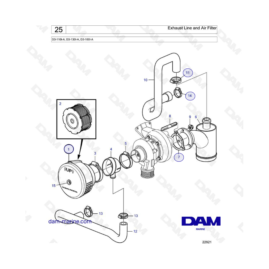 Volvo Penta D3-110I-A / D3-110I-A / D3-160I-A - Exhaust Line & Air filter