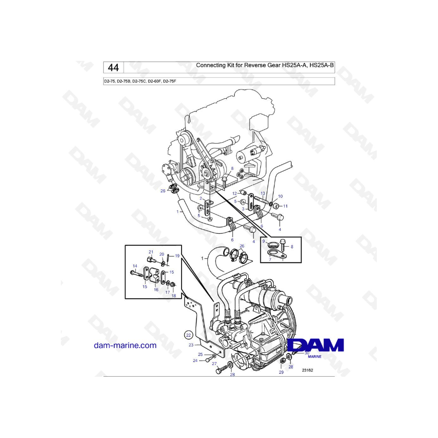 Volvo Penta D2-75 / D2-75B / D2-75C / D2-60F / D2-75F - Connecting Kit for Reverse Gear HS25A-A, HS25A-B