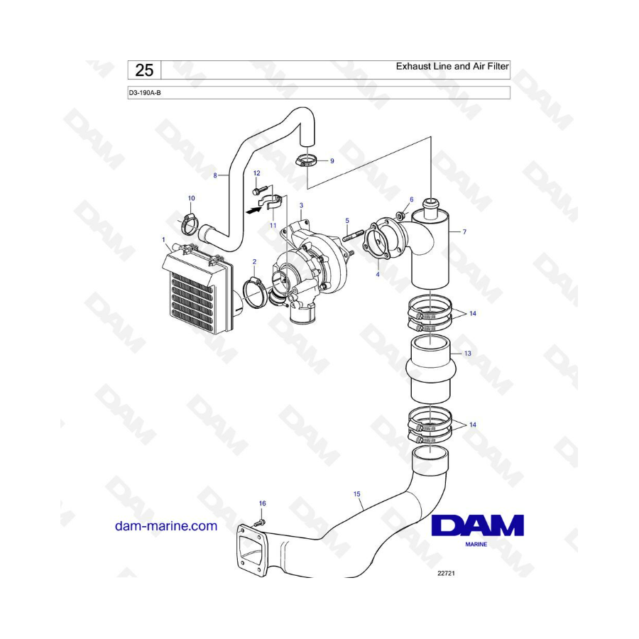 Volvo Penta D3-190A-B - Exhaust line & air filter