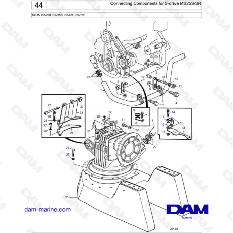 Volvo Penta D2-75 / D2-75B / D2-75C / D2-60F / D2-75F - Componentes de conexión para S-drive MS25S/SR