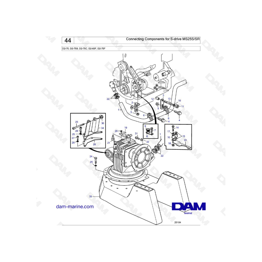 Volvo Penta D2-75 / D2-75B / D2-75C / D2-60F / D2-75F - Componentes de conexión para S-drive MS25S/SR