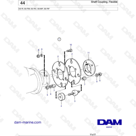 Volvo Penta D2-75 / D2-75B / D2-75C / D2-60F / D2-75F - Acoplamiento de eje, flexible