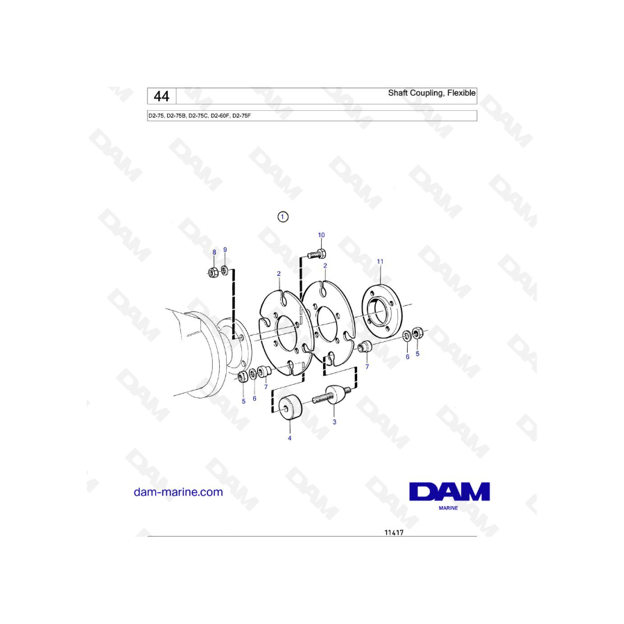 Volvo Penta D2-75 / D2-75B / D2-75C / D2-60F / D2-75F - Acoplamiento de eje, flexible