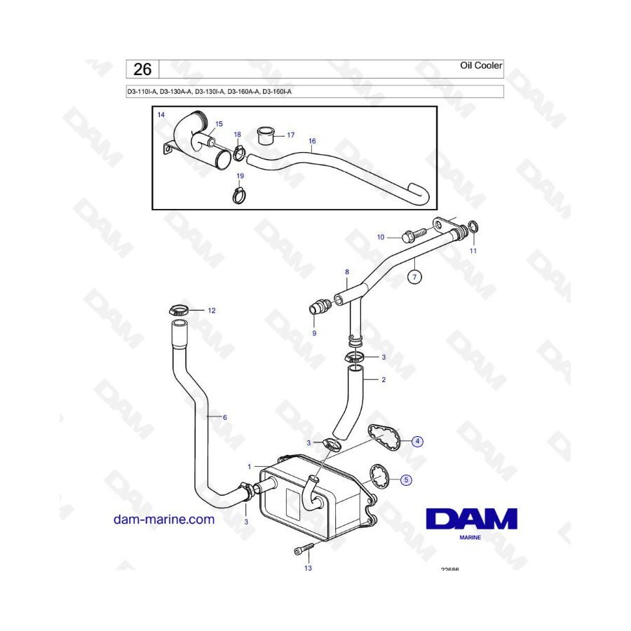 Volvo Penta D3-110I-A, D3-130A-A, D3-130I-A, D3-160A-A, D3-160I-A - Oil cooler