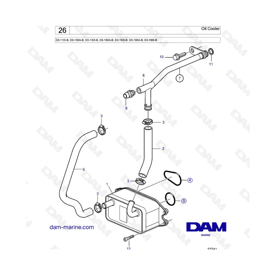 Volvo Penta D3-110I-B, D3-130A-B, D3-130I-B, D3-160A-B, D3-160I-B, D3-190A-B, D3-190I-B - Oil cooler