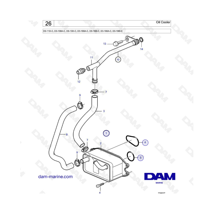 Volvo Penta D3-110I-C, D3-130A-C, D3-130I-C, D3-160A-C, D3-160I-C, D3-190A-C, D3-190I-C - Oil cooler