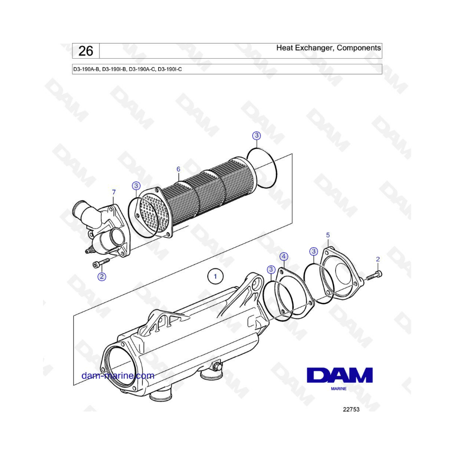 Volvo Penta D3-190A-B, D3-190I-B, D3-190A-C, D3-190I-C - Intercambiador de calor