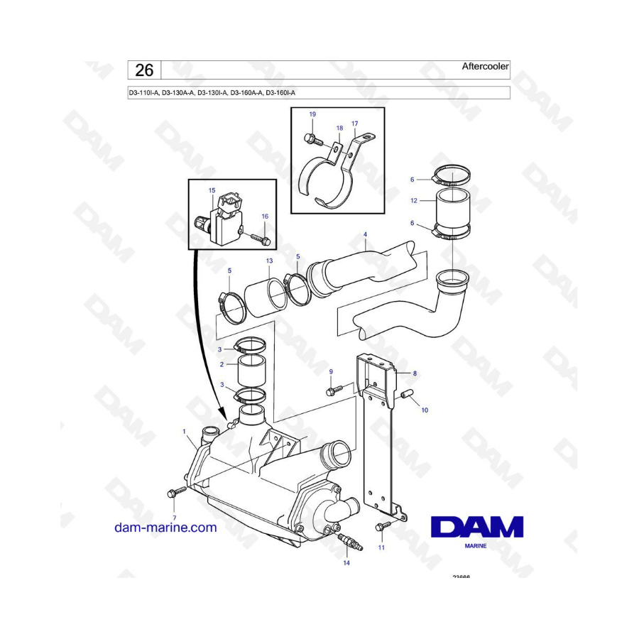 Volvo Penta D3-110I-A, D3-130A-A, D3-130I-A, D3-160A-A, D3-160I-A - Aftercooler