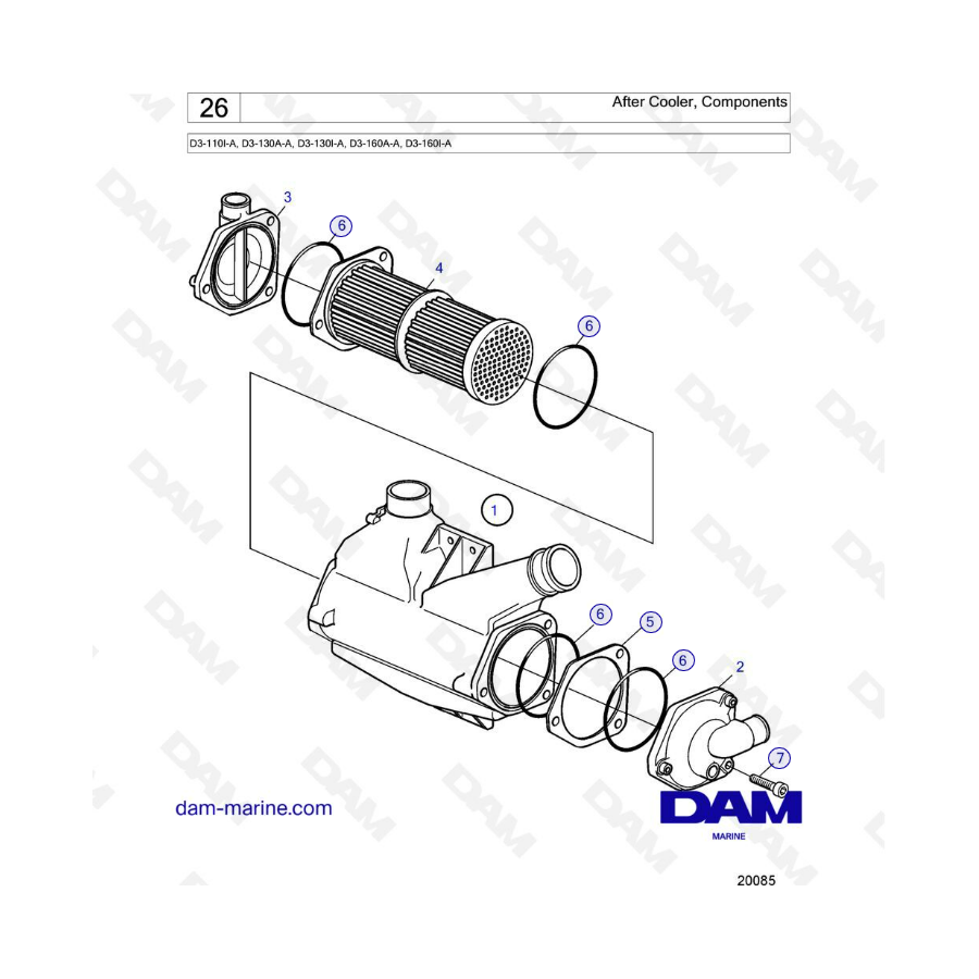 Volvo Penta D3-110 / D3-130 / D3-160 - After cooler, components