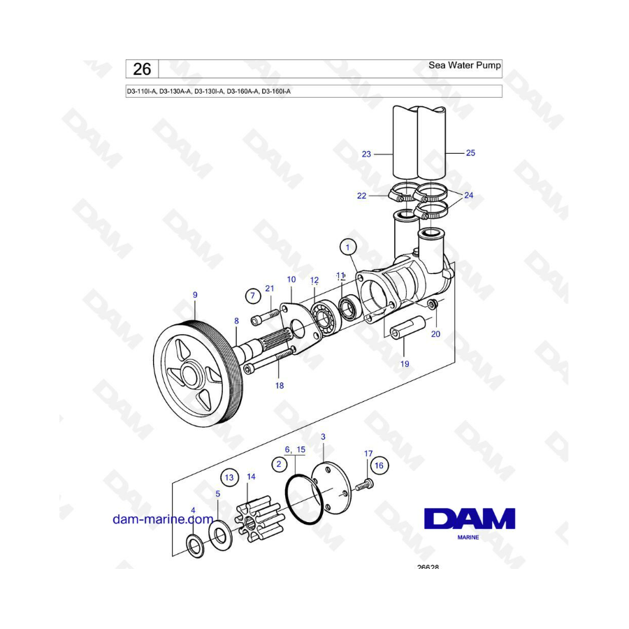 Volvo Penta D3-110I-A, D3-130A-A, D3-130I-A, D3-160A-A, D3-160I-A - Bomba de agua de mar