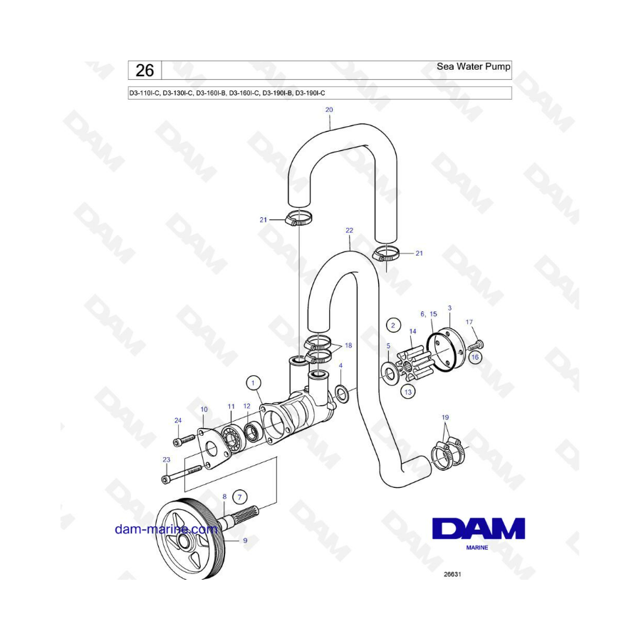 Volvo Penta D3-110 / D3-130 / D3-160 / D3-190 - Bomba de agua de mar