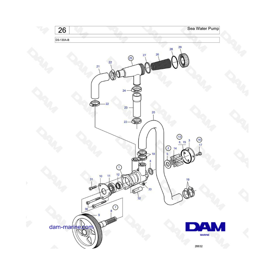 Volvo Penta D3-130A-B - Bomba de agua de mar