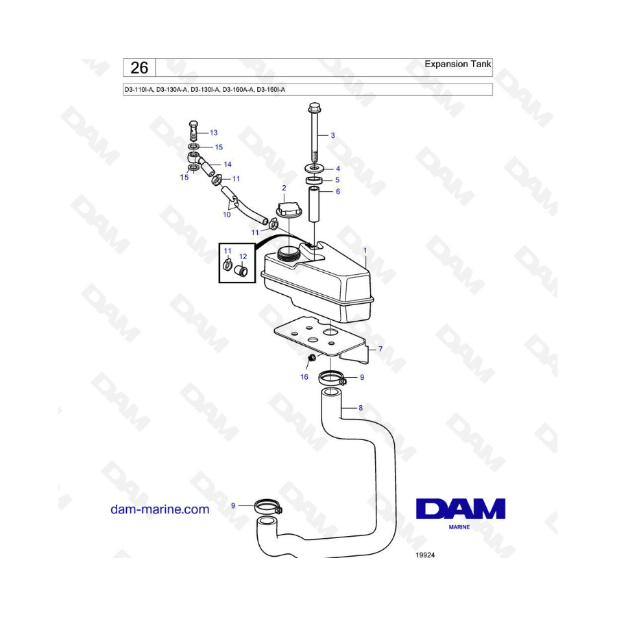 Volvo Penta D3-110I-A, D3-130A-A, D3-130I-A, D3-160A-A, D3-160I-A - Depósito de expansión