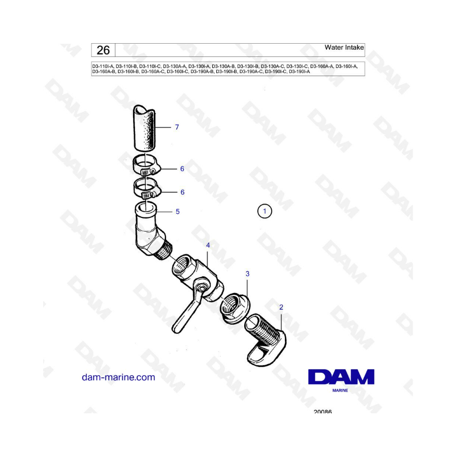 Volvo Penta D3-110 / D3-130 / D3-160 / D3-190 - Toma de agua