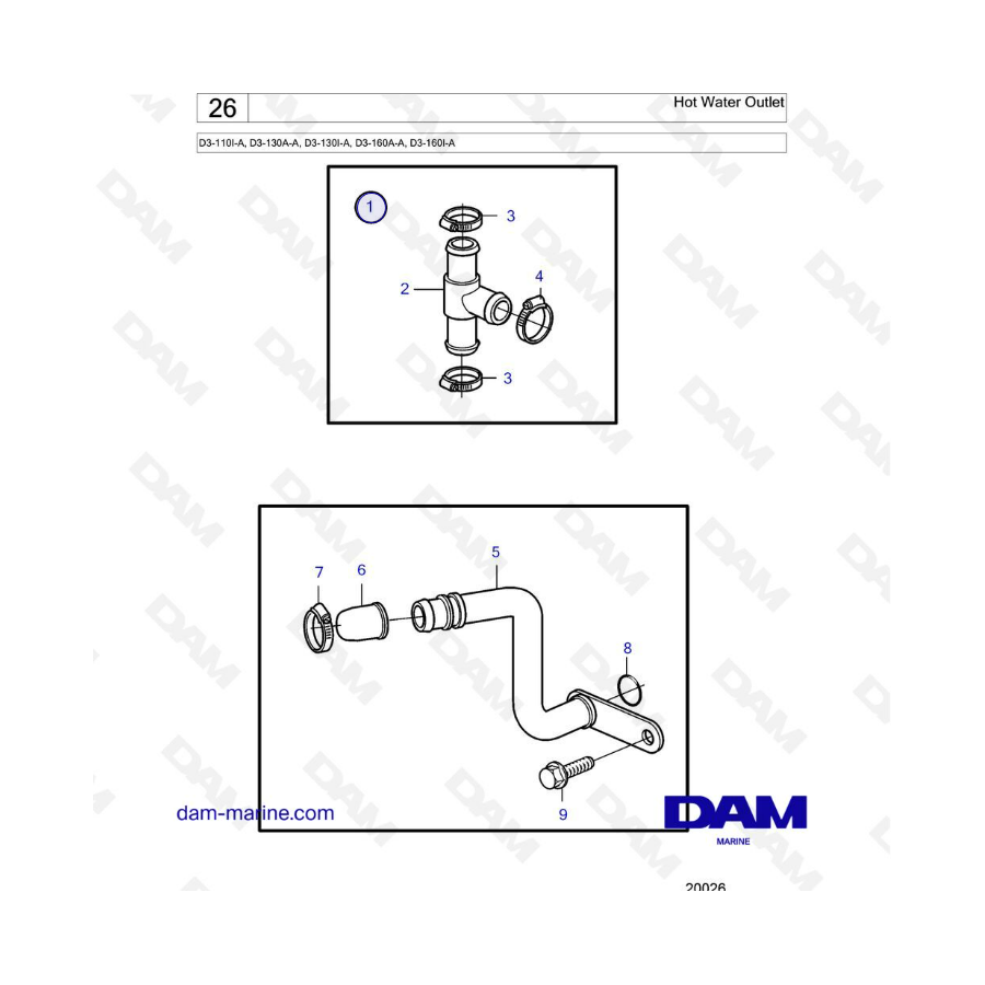 Volvo Penta D3-110I-A, D3-130A-A, D3-130I-A, D3-160A-A, D3-160I-A - Hot water outlet