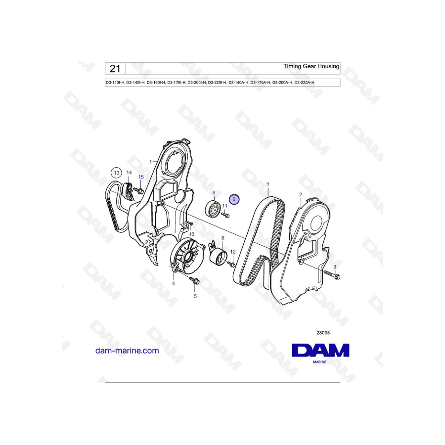 Volvo Penta D3-110I-H / D3-140I-H / D3-150I-H / D3-170I-H / D3-200I-H / D3-220I-H / D3-140A-H / D3-170A-H - Caja de engranajes d