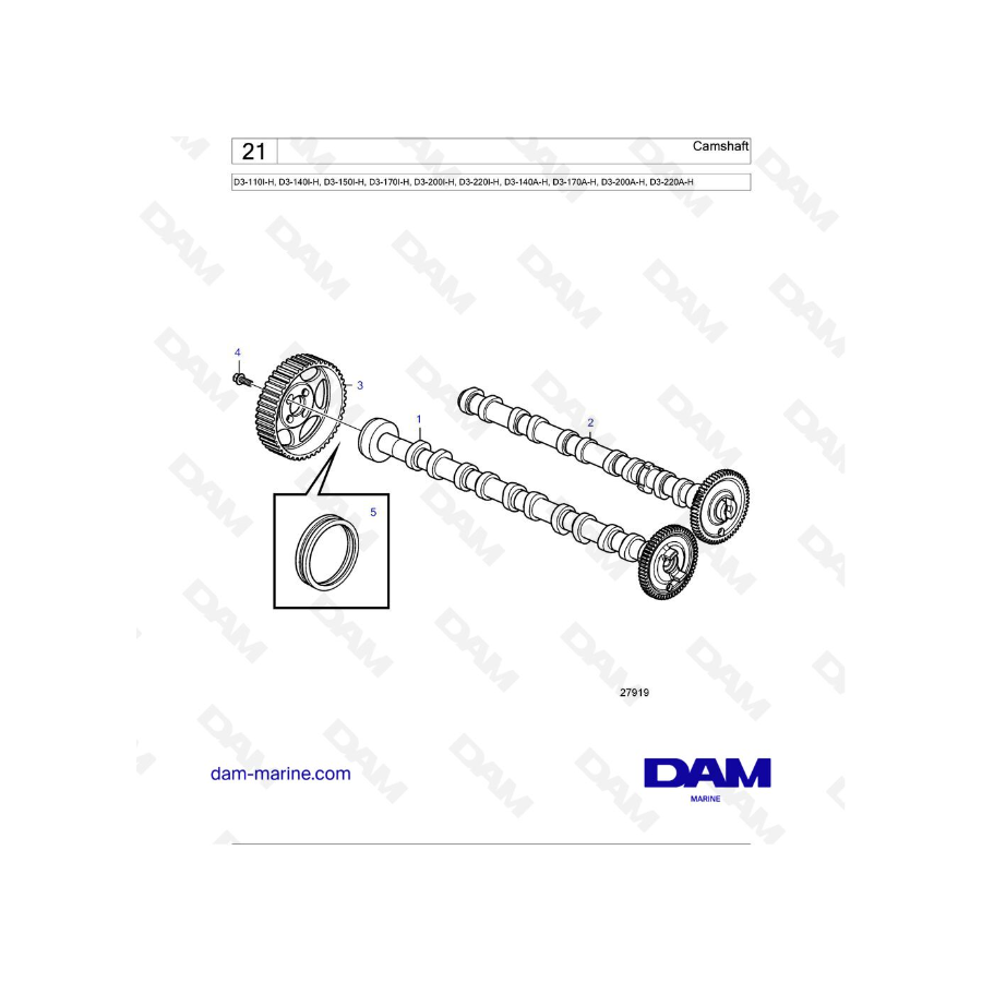 Volvo Penta D3-110I-H / D3-140I-H / D3-150I-H / D3-170I-H / D3-200I-H / D3-220I-H / D3-140A-H / D3-170A-H - Árbol de levas