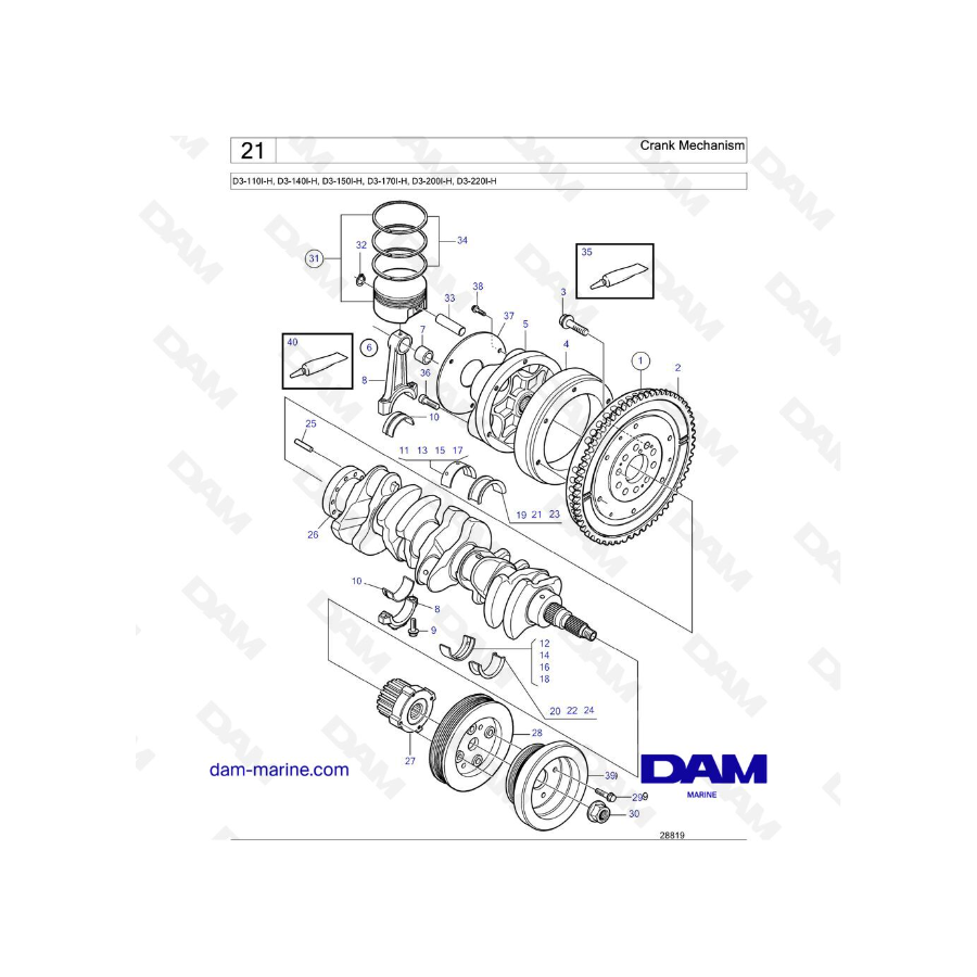 Volvo Penta D3-110I-H / D3-140I-H / D3-150I-H / D3-170I-H / D3-200I-H / D3-220I-H - Mecanismo de manivela