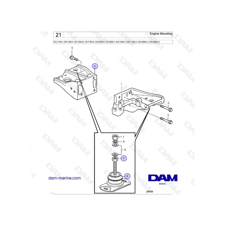 Volvo Penta D3-110I-H / D3-140I-H / D3-150I-H / D3-170I-H / D3-200I-H / D3-220I-H / D3-140A-H / D3-170A-H - Engine Mounting