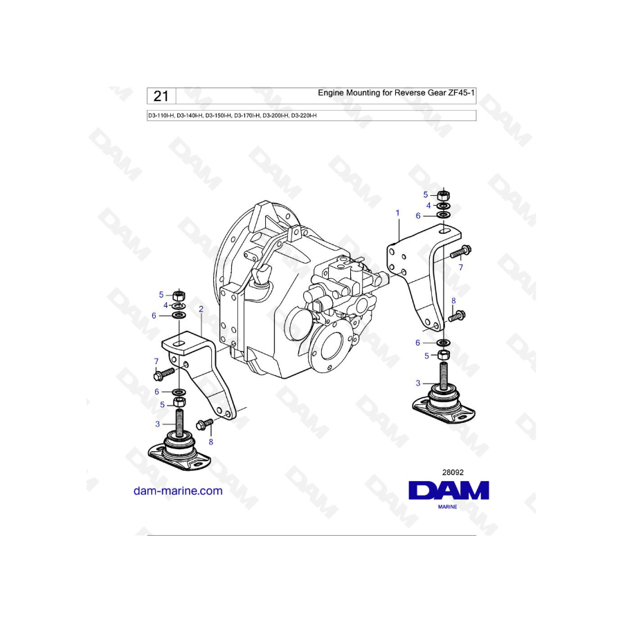 Volvo Penta D3-110I-H / D3-140I-H / D3-150I-H / D3-170I-H / D3-200I-H / D3-220I-H - Engine Mounting for Reverse Gear ZF45-1