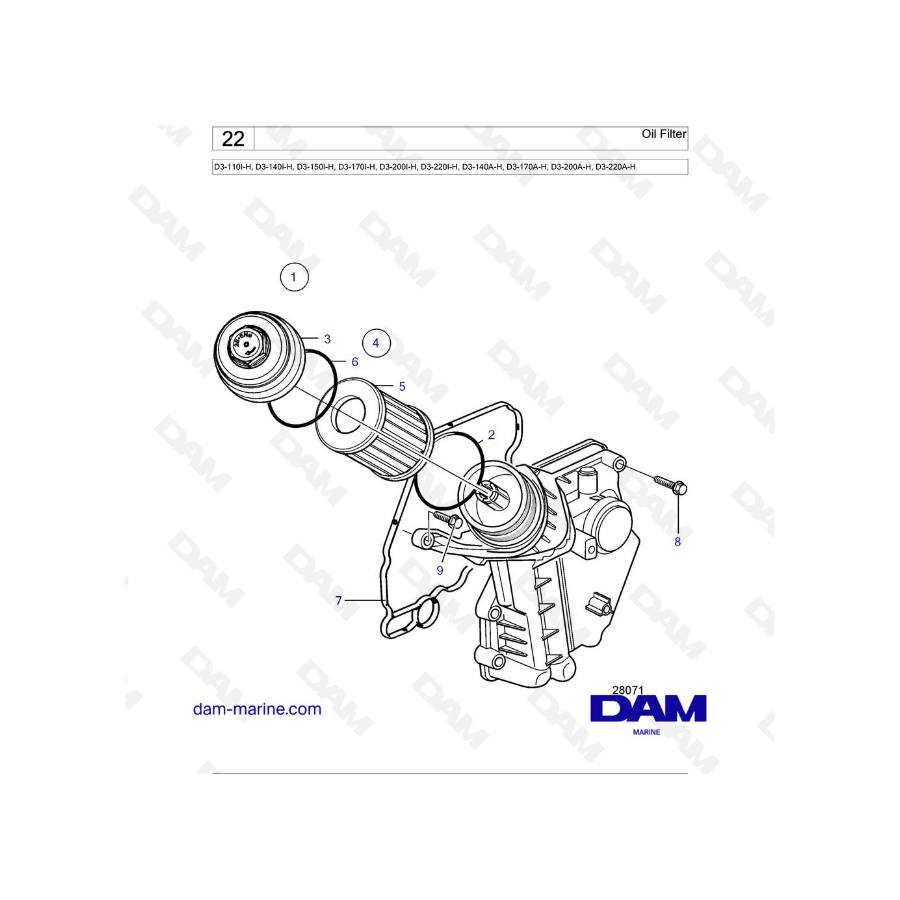 Volvo Penta D3-110I-H / D3-140I-H / D3-150I-H / D3-170I-H / D3-200I-H / D3-220I-H / D3-140A-H / D3-170A-H - Filtro de aceite