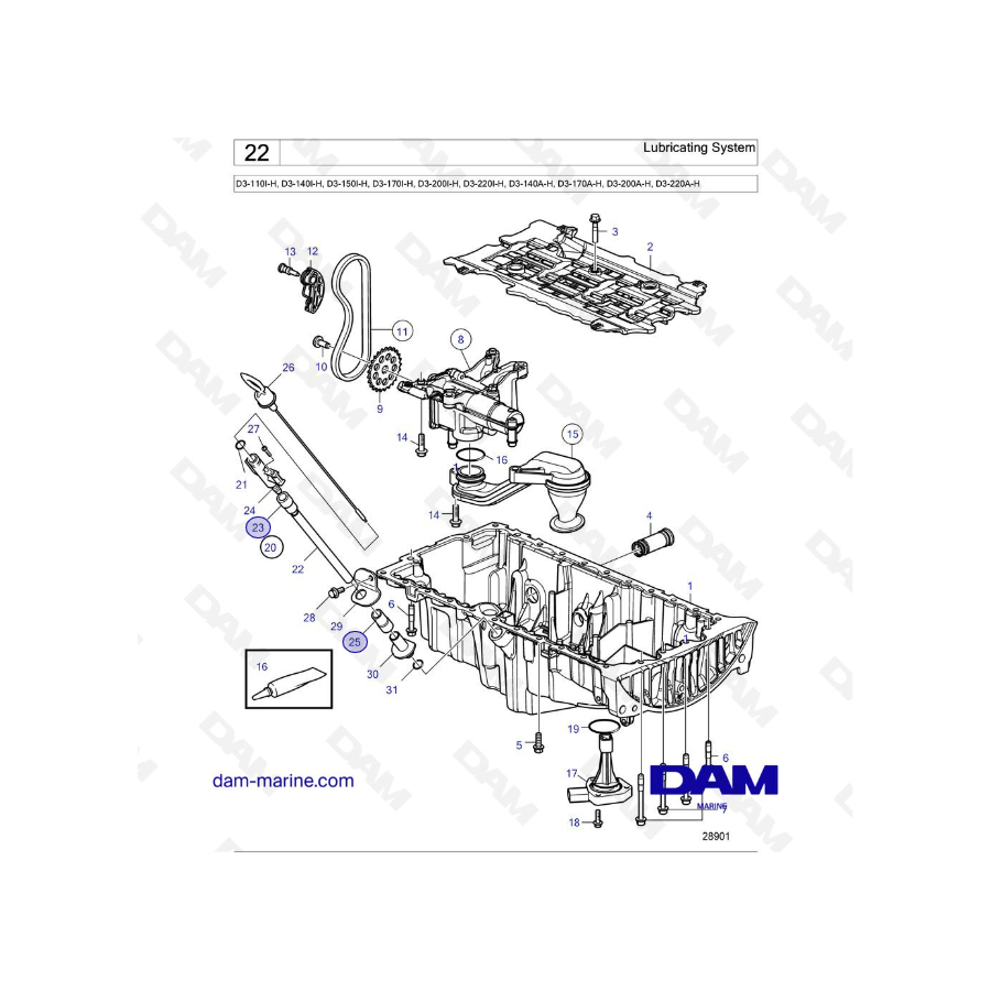 Volvo Penta D3-110I-H / D3-140I-H / D3-150I-H / D3-170I-H / D3-200I-H / D3-220I-H / D3-140A-H / D3-170A-H - Lubricating System