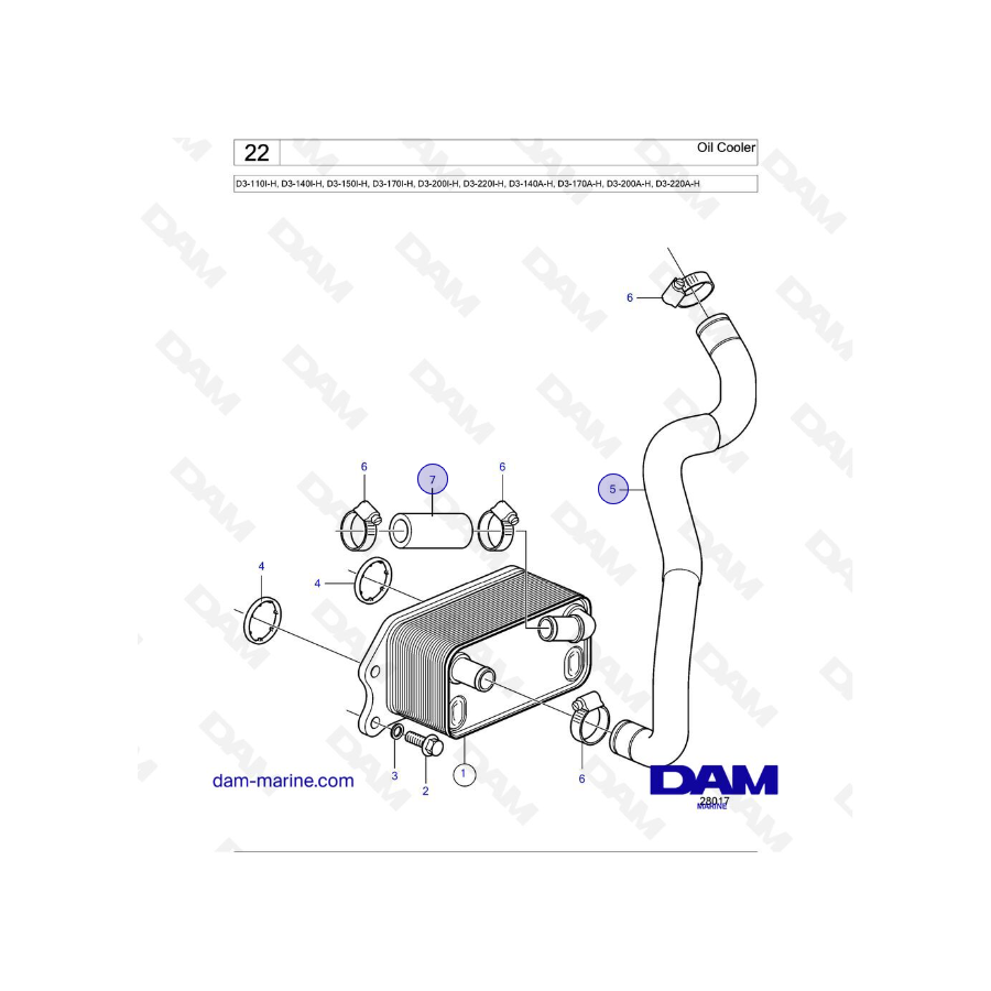 Volvo Penta D3-110I-H / D3-140I-H / D3-150I-H / D3-170I-H / D3-200I-H / D3-220I-H / D3-140A-H / D3-170A-H - Enfriador de aceite