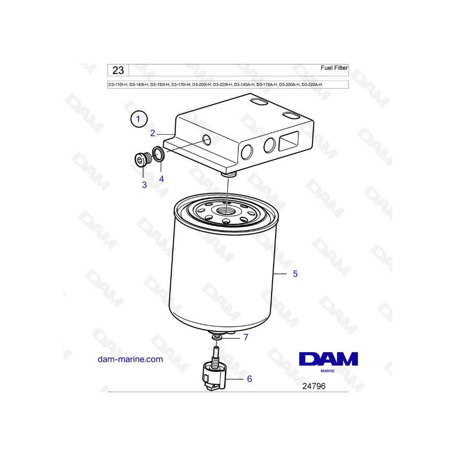 Volvo Penta D3-110I-H / D3-140I-H / D3-150I-H / D3-170I-H / D3-200I-H / D3-220I-H / D3-140A-H / D3-170A-H - Filtro de combustibl