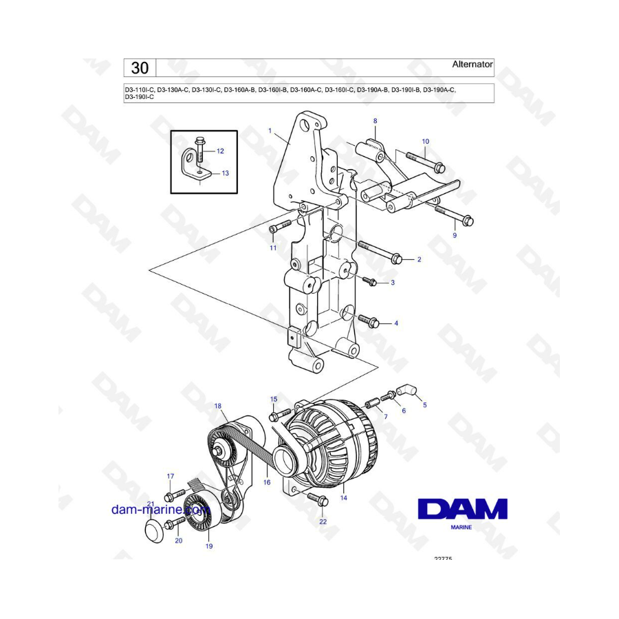 Volvo Penta D3-110 / D3-130 / D3-160 / D3-190 - Alternator