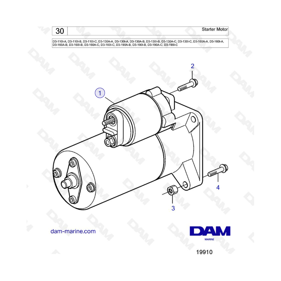 Volvo Penta D3-110 / D3-130 / D3-160 / D3-190 - Motor de arranque