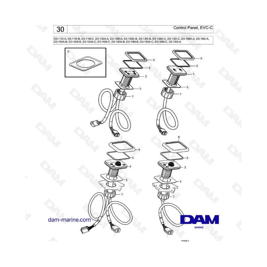 Volvo Penta D3-110 / D3-130 / D3-160 / D3-190 - Panel de control