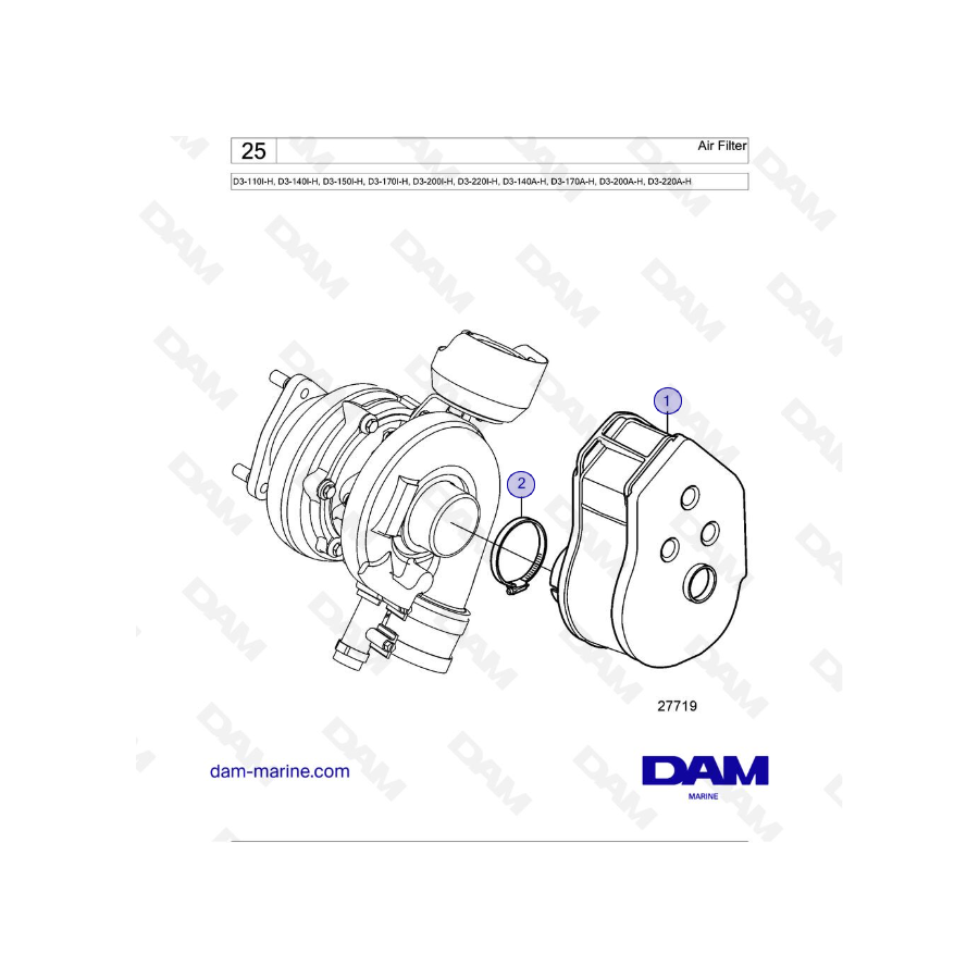 Volvo Penta D3-110I-H / D3-140I-H / D3-150I-H / D3-170I-H / D3-200I-H / D3-220I-H / D3-140A-H / D3-170A-H - Air Filter