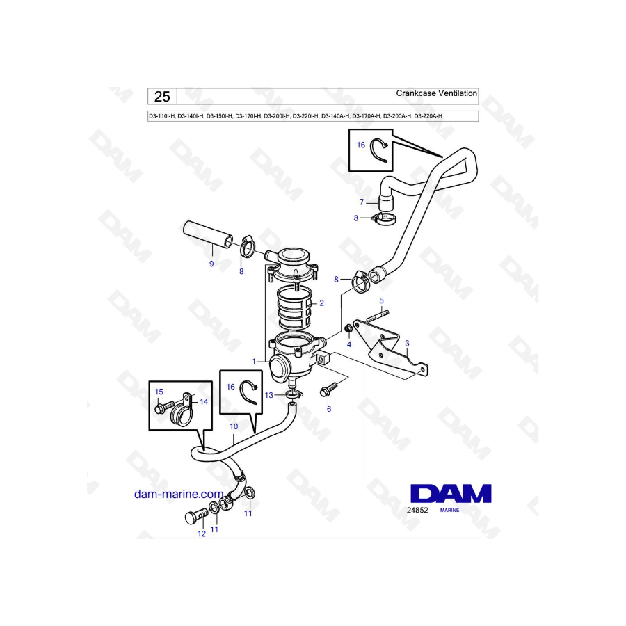 Volvo Penta D3-110I-H / D3-140I-H / D3-150I-H / D3-170I-H / D3-200I-H / D3-220I-H / D3-140A-H - Crankcase Ventilation