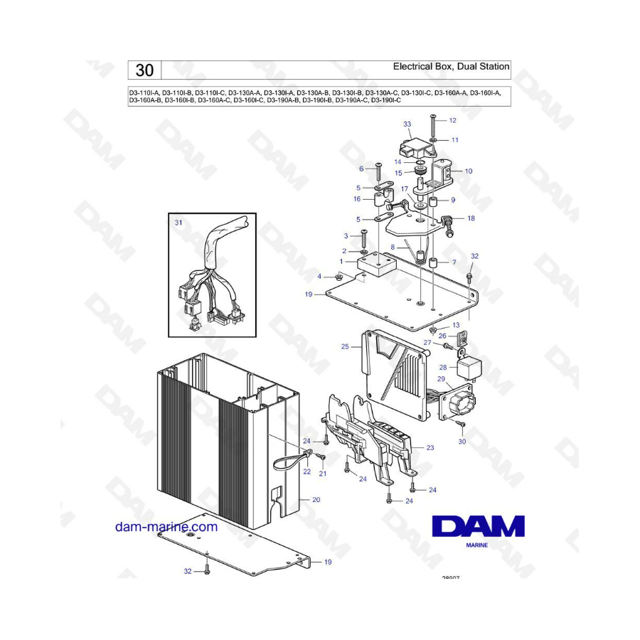 Volvo Penta D3-110 / D3-130 / D3-160 / D3-190 - Caja eléctrica, doble estación