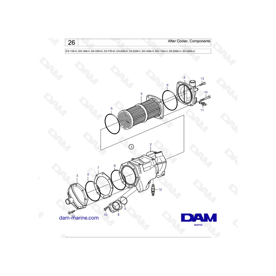 Volvo Penta D3-110I-H / D3-140I-H / D3-150I-H / D3-170I-H / D3-200I-H / D3-220I-H / D3-140A-H - After Cooler, Components