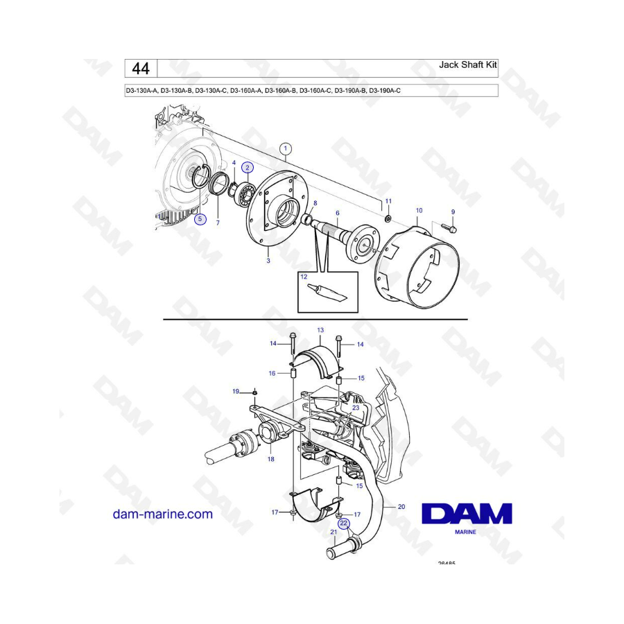 Volvo Penta D3-130 / D3-160 / D3-190 - Jack shaft kit