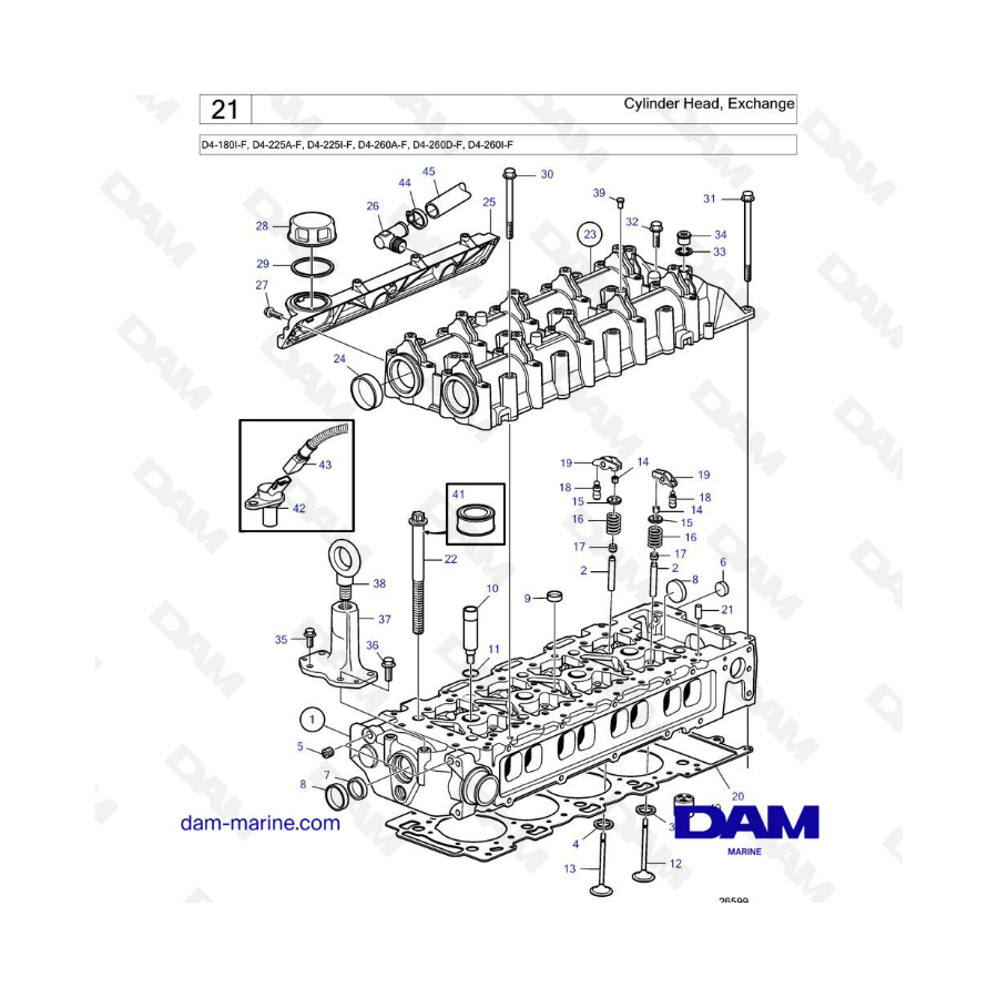 Volvo Penta D4-180I-F, D4-225A-F, D4-225I-F, D4-260A-F, D4-260D-F, D4-260I-F - Culata, Intercambio