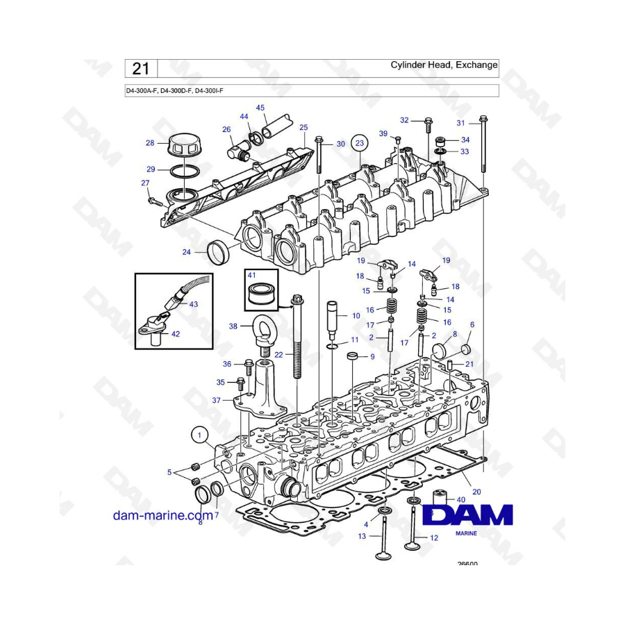 Volvo Penta D4-300A-F, D4-300D-F, D4-300I-F - Culata, cambio