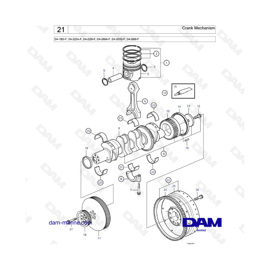 Volvo Penta D4-180I-F, D4-225A-F, D4-225I-F, D4-260A-F, D4-260D-F, D4-260I-F - Mecanismo de manivela