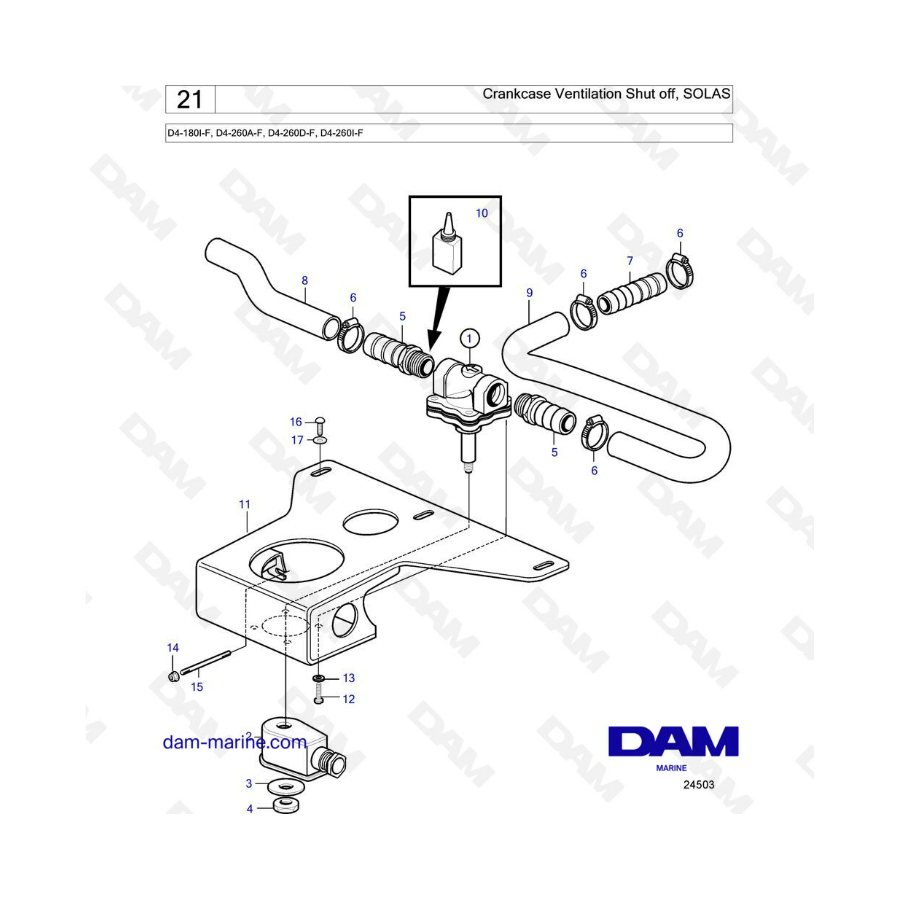 Volvo Penta D4-180I-F, D4-260A-F, D4-260D-F, D4-260I-F - Crankcase ventilation shut off - SOLAS