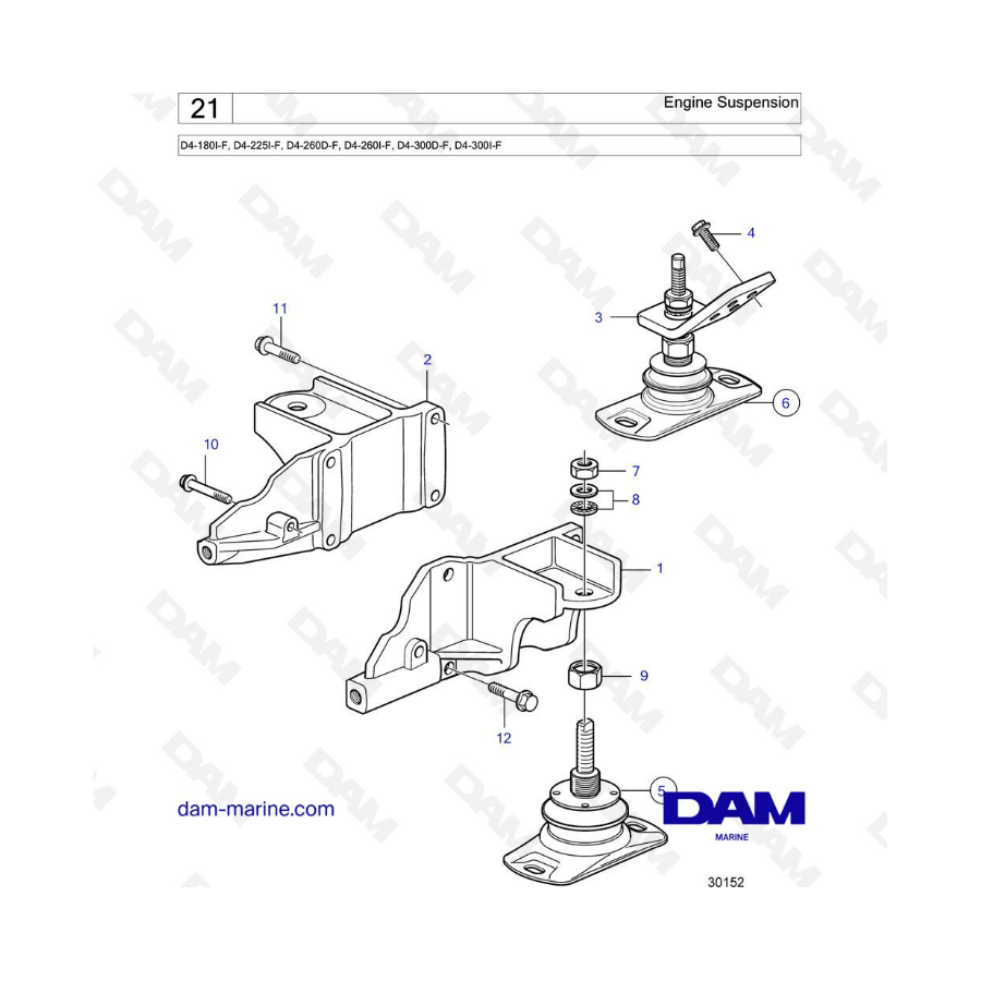 Volvo Penta D4-180I-F, D4-225I-F, D4-260D-F, D4-260I-F, D4-300D-F, D4-300I-F - Engine suspension